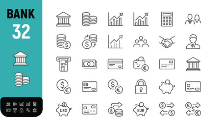 Fototapeta premium Bank icons set on transparent background for finance and business concepts