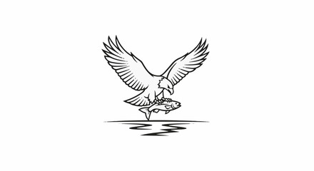 Obraz premium An eagle with outstretched wings clutches a fish, poised above water