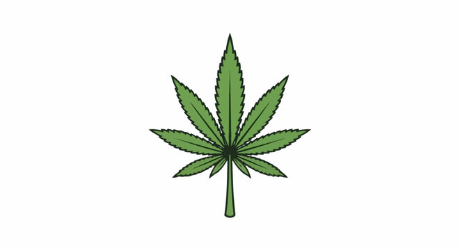 Hand-drawn cannabis leaf with detailed veins on a white background