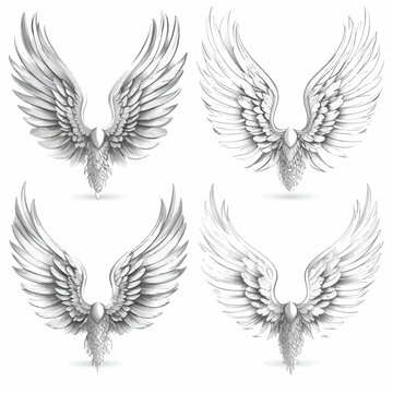 Elegant vector illustration of four sets of stylized angel wings on white