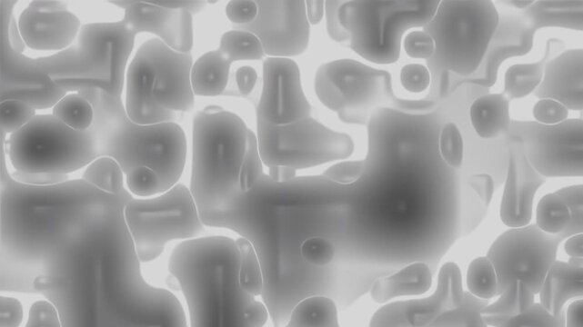 Liquid abstract silver cellular pattern creates a monochromatic grey and white fluid reflective design.