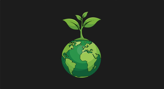 A green sprout emerges from the top of a pixelated planet Earth
