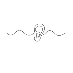 Obraz premium Continuous line drawing of a human ear with sound wave 