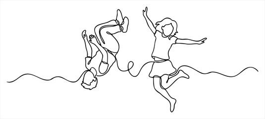 Happy children jumping and doing flips representing childhood joy and freedom with abstract flowing lines, Vector illustration