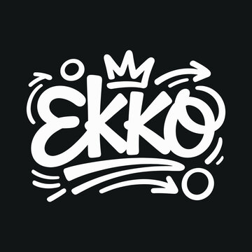 Ekko graffiti style lettering with crown and arrows, urban style word art for design