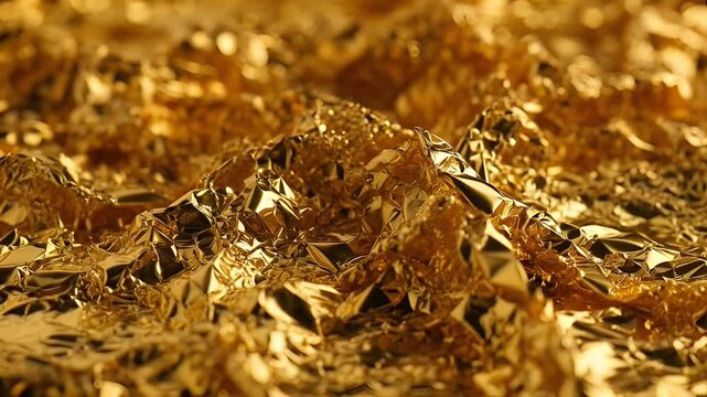 A video showcasing a large pile of shiny gold foil sheets
