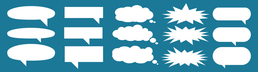 Fototapeta premium A set of chat box designs for comments on social media or comics. Vector designs of speech bubbles, text boxes, and conversation chat columns in comics. 