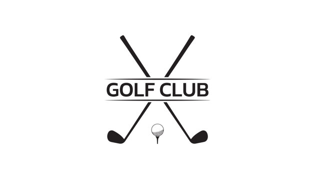 Golf club logo design with crossed clubs, a golf ball on a tee, and bold text emphasizing the sport.