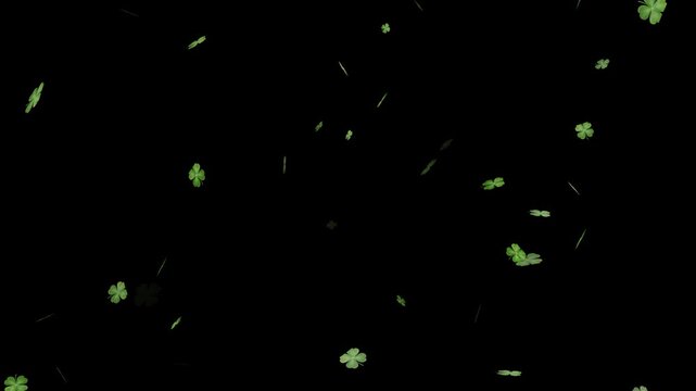 Falling shamrock leaf on transparent background, Gentle 3D shamrock leaves gracefully fall on a transparent background. A magical clover leaf transition.3D animation of green clover leaves .