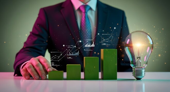 Pertumbuhan Bisnis Dengan Bagan Batang Dan Bohlam Yang Menyala