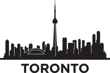 Fototapeta premium Toronto skyline silhouette featuring the CN Tower and modern skyscrapers, representing Canada's vibrant city.