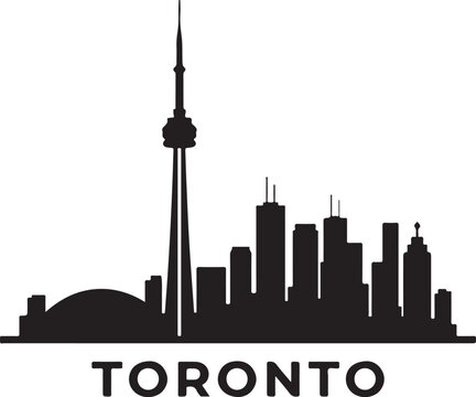 Toronto skyline silhouette featuring the CN Tower and modern skyscrapers, representing Canada's vibrant city.