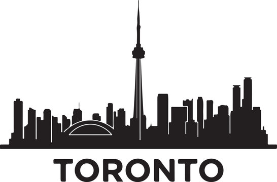 Toronto skyline silhouette featuring the CN Tower and modern skyscrapers, representing Canada's vibrant city.