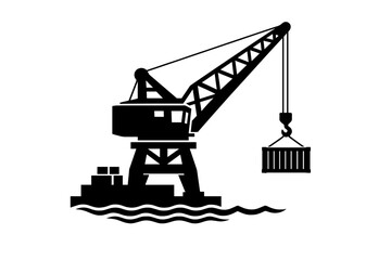 Cargo crane lifting container at port