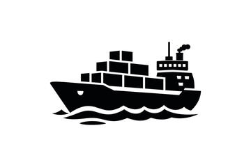 Cargo ship with stacked containers on ocean waves