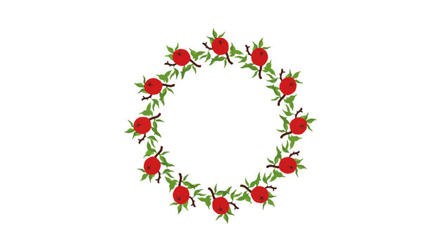 A vibrant pomegranate wreath illustration on a white background