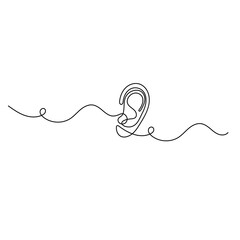 Obraz premium Human ear outline with wavy line on white background 