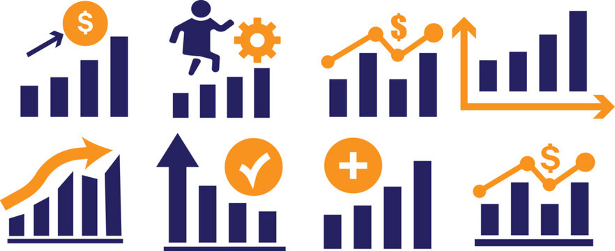 Minimalist percentage growth and loss collection, digital stock market and trading symbols, professional web design and app illustration.