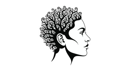 Profile portrait of a woman with hair stylized as intricate tree branches and swirls © MSF