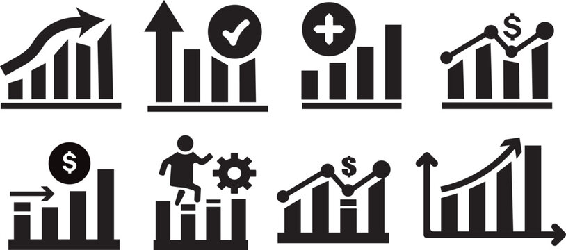 Line growth and decrease icon set, professional profit and loss symbols, minimalist vector illustration of up and down trends