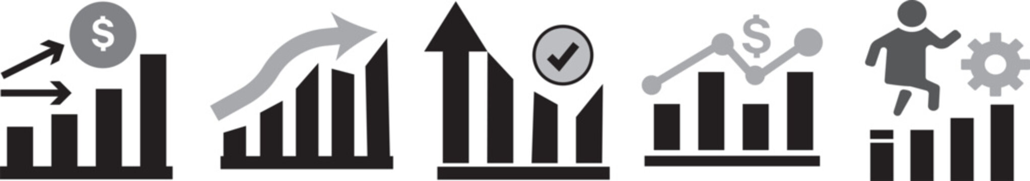 Line growth and decrease icon set, professional profit and loss symbols, minimalist vector illustration of up and down trends
