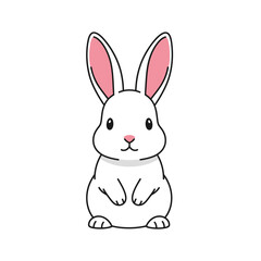 Fototapeta premium Cartoon white rabbit with pink ears and nose in frontal view