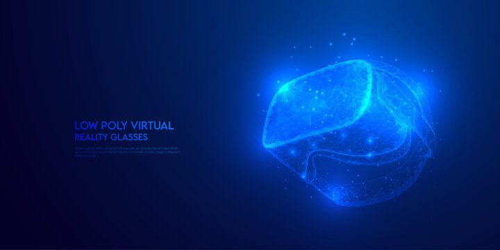 Abstract glowing virtual reality headset with blue particles, futuristic VR technology concept and digital innovation design