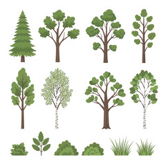 Fototapeta premium Collection of stylized trees and bushes for diverse design applications