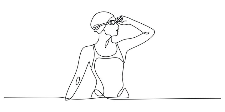 Minimalist Continuous Line Drawing of a Female Swimmer