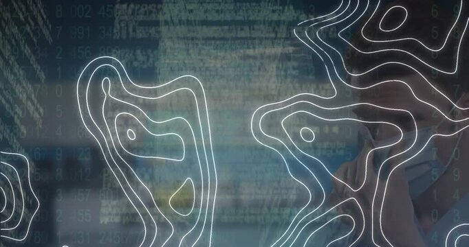 Animation of digital interface and globe over caucasian doctor