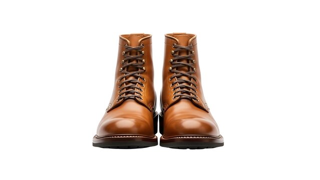 A pair of brown leather boots on transparent background