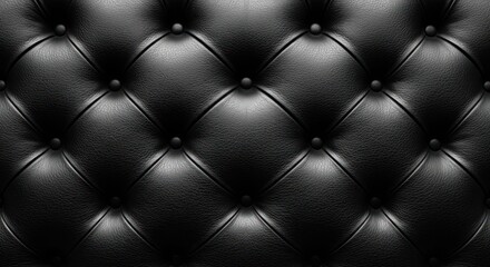 Fototapeta premium Elegant Black Leather Upholstery with Diamond Pattern and Button Accents.