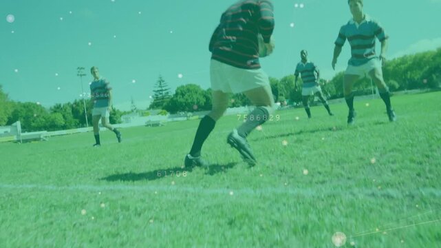 Animation of network of connections with data processing over diverse rugby players