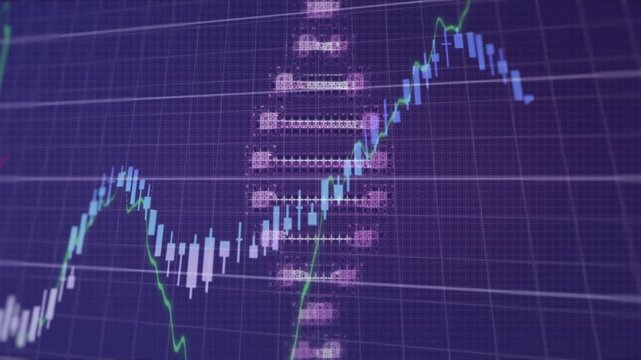 Animation of data processing with statistics and dna strand spinning