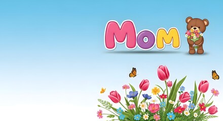 Fototapeta premium Happy mother's day celebrating moms with flowers teddy bears and heartfelt greetings