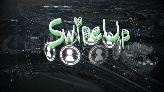 Animation of swipe up text over cityscape