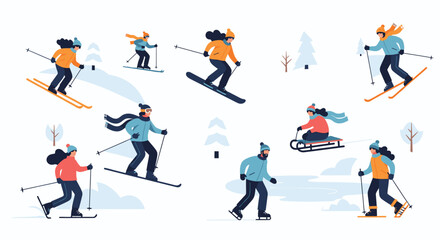 Fototapeta premium Skiers in Action on Snowy Slopes.