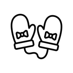 Fototapeta premium Minimalist line art icon of a pair of cozy winter mittens with decorative bows connected by a string, ideal for seasonal holiday designs and cold weather apparel concepts.