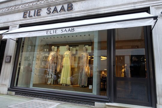 The flagship retail boutique of Elie Saab is located at Berkeley Square House, 24 Bruton Street, Mayfair, London