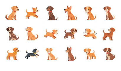 Fototapeta premium Dogs and puppy clip art vector set with cute pet characters in different poses