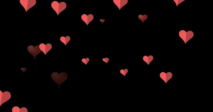 Animation of red heart icons floating against copy space on black background