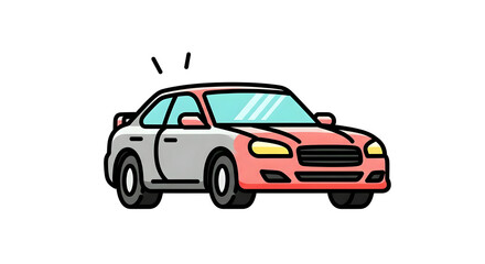 Naklejka premium Car, Split Color Design, Cartoon Style, symbolizing contrast and duality.