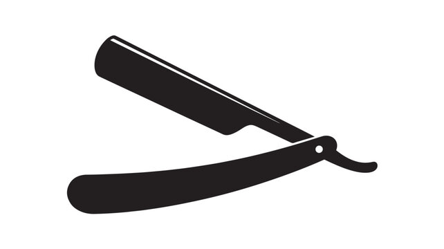 Razor blade icon with a sleek black silhouette, representing classic grooming and barbershop tools. featuring barber, shaving, cutthroat with vintage