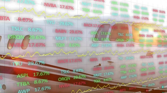 Animation of financial data processing over airplane