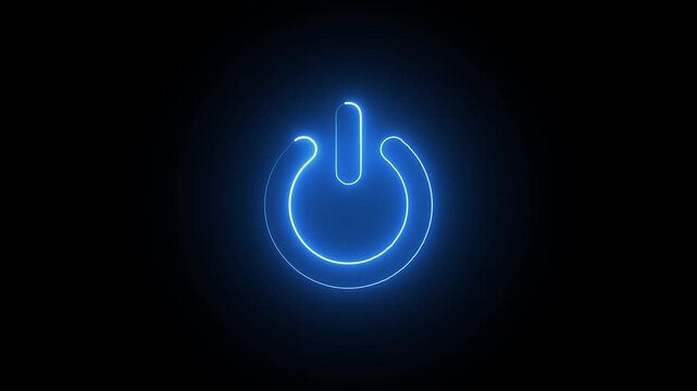Blue Neon power reset button sign animation Neon glowing power button icon animated on a black background.