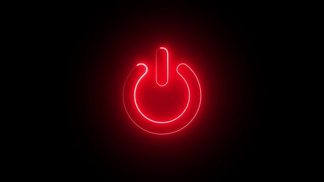 Neon red blue color power button sign icon animation switch startup neon screen turn on off button computer and mobile phone technology closed shutdown icon with black 