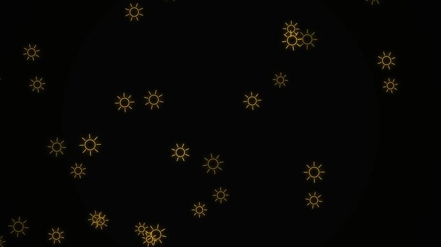 Yellow Sun Icons Animate Across a Dark Background