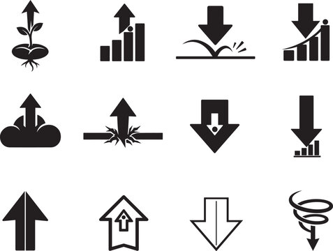 Clean increase and decrease arrow icon set for finance charts analytics isolated background