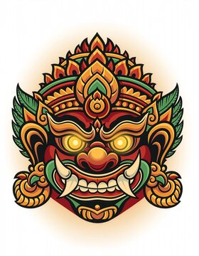 Sri Lankan Gara Yaka Devil Mask Vector Illustration &ndash; Traditional Tribal Art Design
