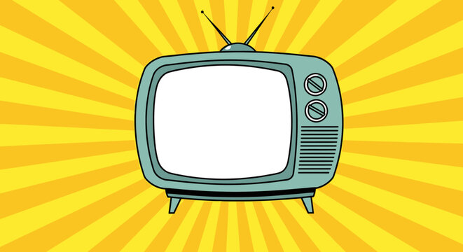 Retro television with blank screen on pop art background